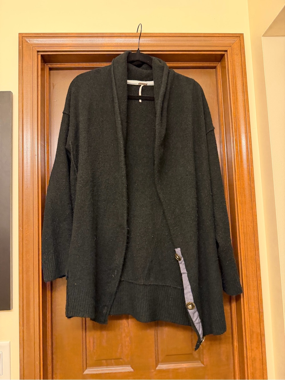 Free People Black Open-Front Shawl Collar Cardigan